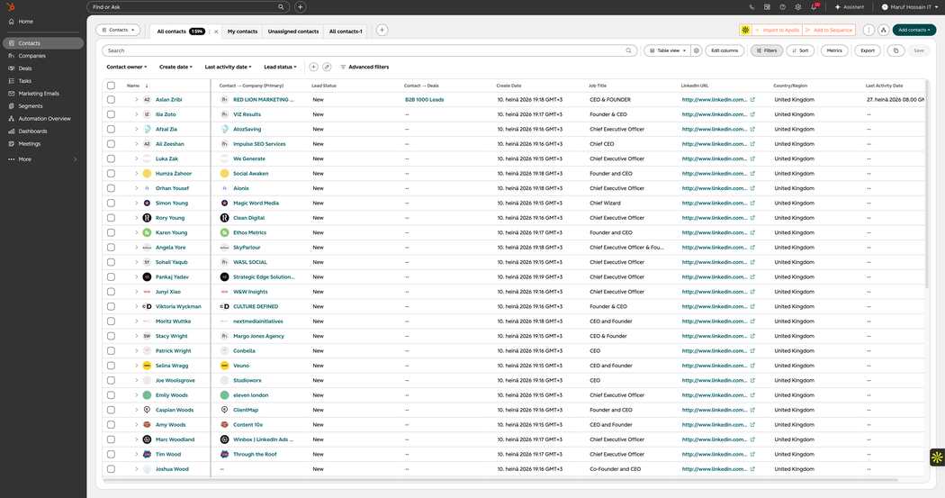 HubSpot Contacts Overview