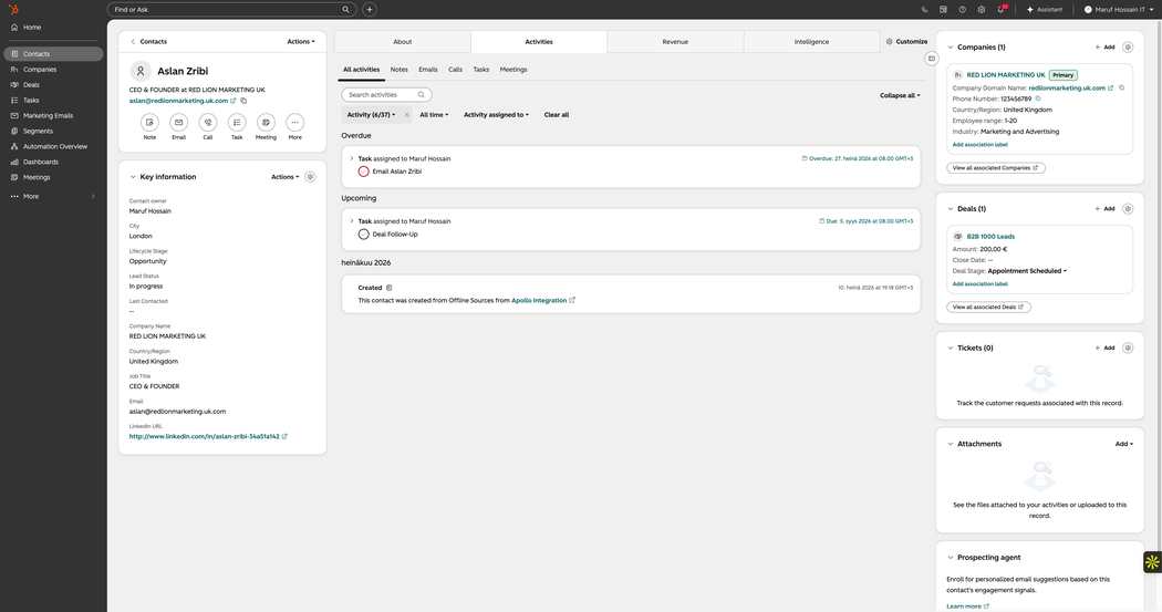Contact record with associations